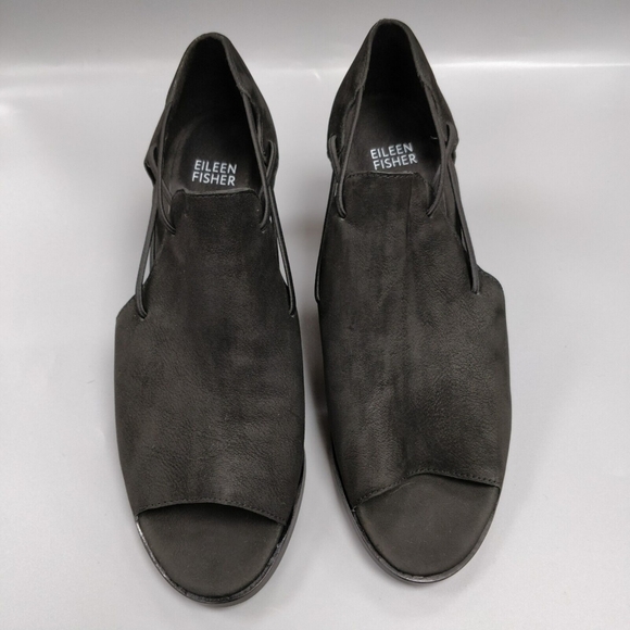 $235 EILEEN FISHER Nikki Peep Toe Sandal Booties Block Heel Black Leather 9.5 - Picture 4 of 10